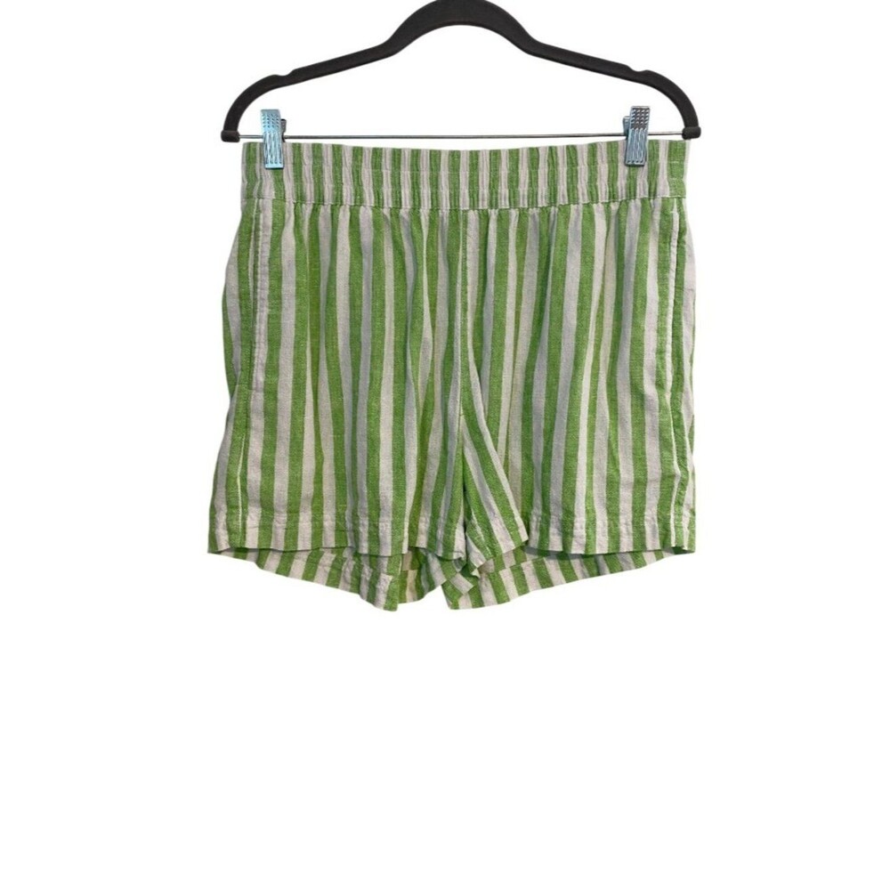 Old Navy Women's M Green & White Shorts Striped Linen-Blend Comfort Waist Preppy
